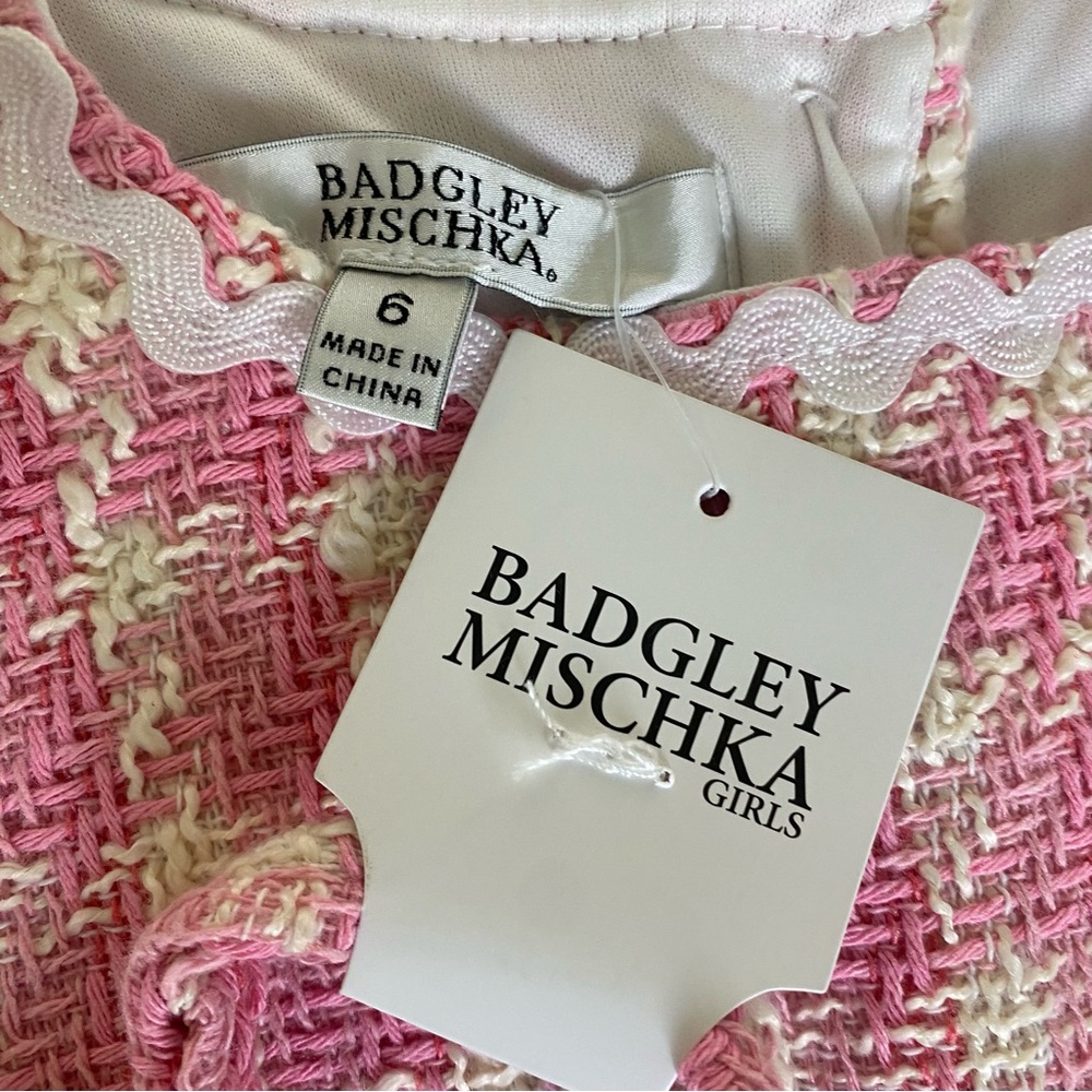 Badgley Mischka Pink and Cream Tweed Dress - Picture 6 of 16